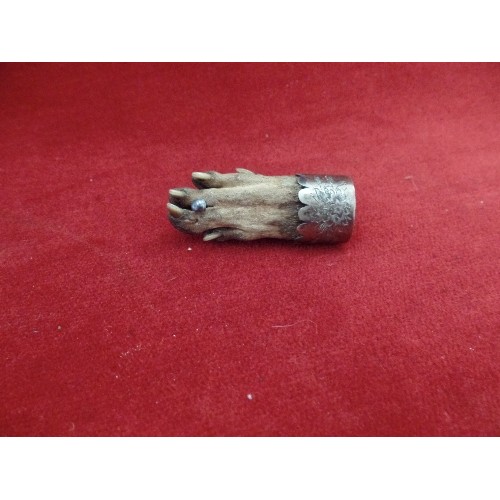 75A - EDWARDIAN BADGER'S FOOT BROOCH IN SILVER PLATED MOUNT