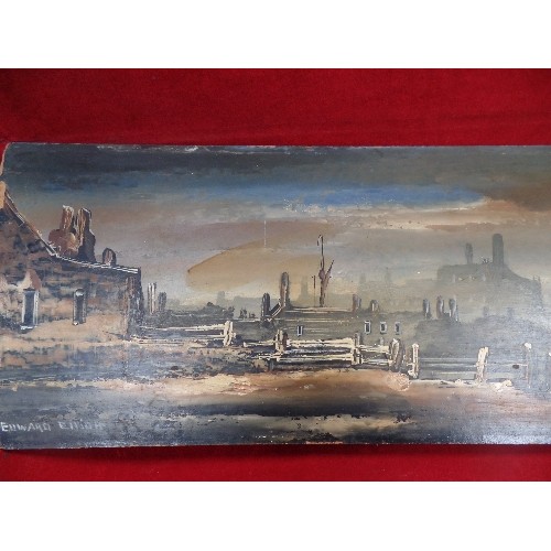 151 - 20TH CENTURY OIL PAINTING ON BOARD OF AN INDUSTRIAL RIVER SCENE BY LISTED ARTIST EDWARD ELLIOTT BORN... 