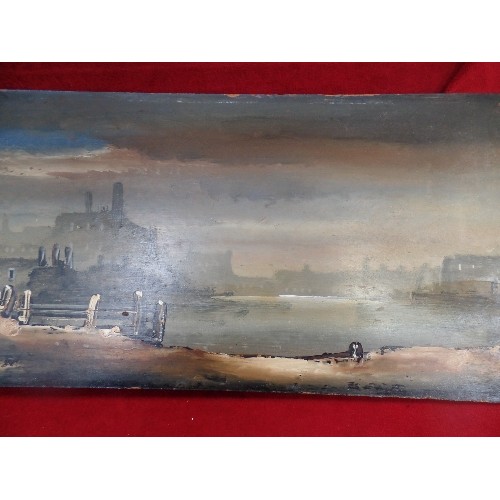 151 - 20TH CENTURY OIL PAINTING ON BOARD OF AN INDUSTRIAL RIVER SCENE BY LISTED ARTIST EDWARD ELLIOTT BORN... 