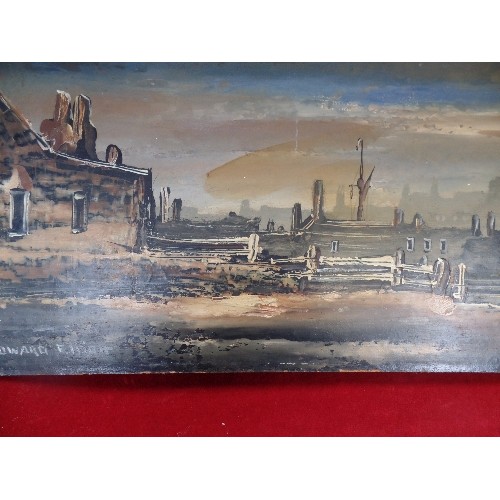 151 - 20TH CENTURY OIL PAINTING ON BOARD OF AN INDUSTRIAL RIVER SCENE BY LISTED ARTIST EDWARD ELLIOTT BORN... 