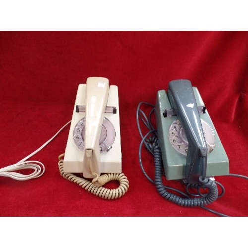 192 - TWO VINTAGE RETRO BT TRIMPHONES, ONE TWO TONE BLUE, THE OTHER TWO TONE CREAM