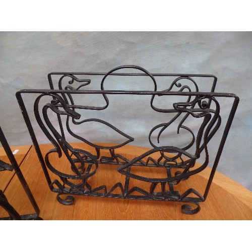 194 - THREE MID CENTURY WROUGHT IRON MAGAZINE RACKS - DUCKS, GEESE FLAMINGOS