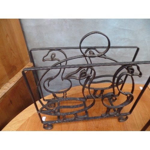 194 - THREE MID CENTURY WROUGHT IRON MAGAZINE RACKS - DUCKS, GEESE FLAMINGOS