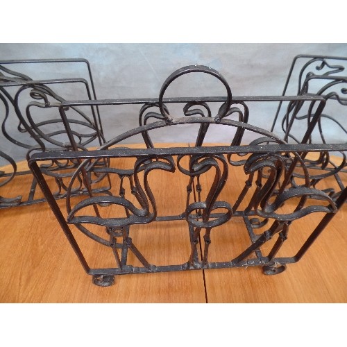 194 - THREE MID CENTURY WROUGHT IRON MAGAZINE RACKS - DUCKS, GEESE FLAMINGOS