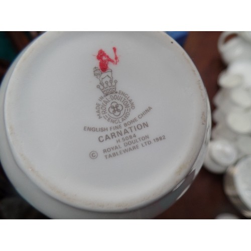 VERY LARGE ROYAL DOULTON 'CARNATION' TEA & COFFEE SERVICE. COMPRISING COFFEE POT, TEAPOT, 13 TEA CUP