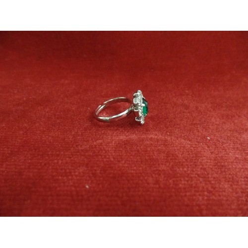 63D - SARAH COVENTRY DRESS RING LARGE GREEN AND WHITE STONES