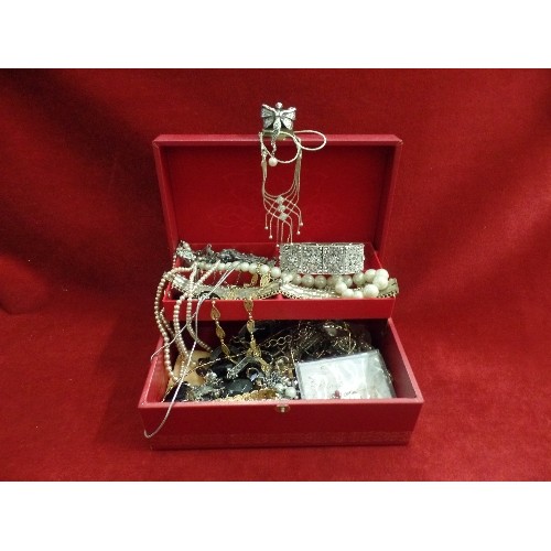 63H - JEWELLERY BOX FULL OF DRESS JEWELLERY GOLD PLATED SILVER PLATE