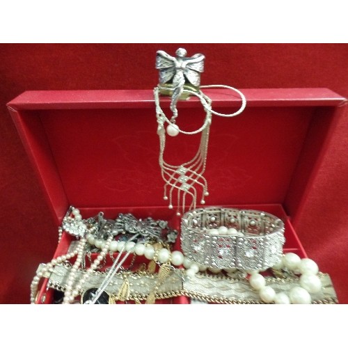 63H - JEWELLERY BOX FULL OF DRESS JEWELLERY GOLD PLATED SILVER PLATE