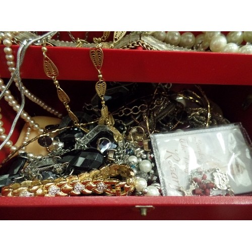 63H - JEWELLERY BOX FULL OF DRESS JEWELLERY GOLD PLATED SILVER PLATE