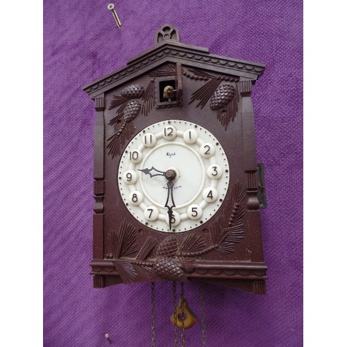 288D - A RARE MID CENTURY USSR BAKELITE CUCKOO CLOCK WITH CONE WEIGHTS AND PENDULUM - NEEDS A SERVICE - CUC... 