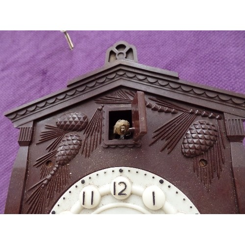 288D - A RARE MID CENTURY USSR BAKELITE CUCKOO CLOCK WITH CONE WEIGHTS AND PENDULUM - NEEDS A SERVICE - CUC... 