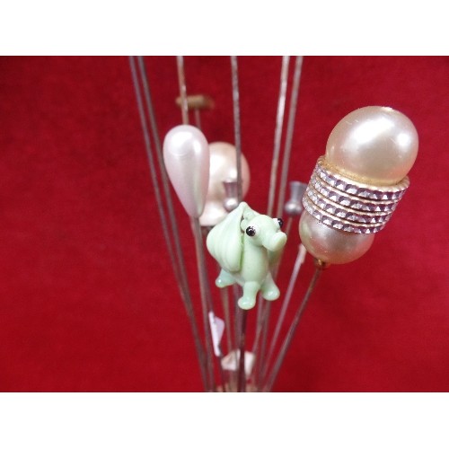 19A - HAT-PINS. VARIOUS SIZES, IN THE STYLES OF OPAL & BRASS, JET, PEARL, MURANO, NICKEL, SEMI-PRECIOUS ST... 