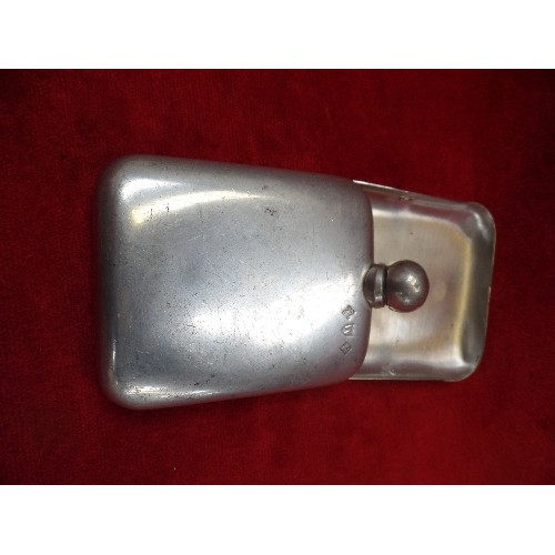 61A - A RARE VINTAGE PEWTER COMBINED SPIRIT FLASK AND CIGARETTE CASE - WITH THE ASSOCIATION OF BRITISH PEW... 