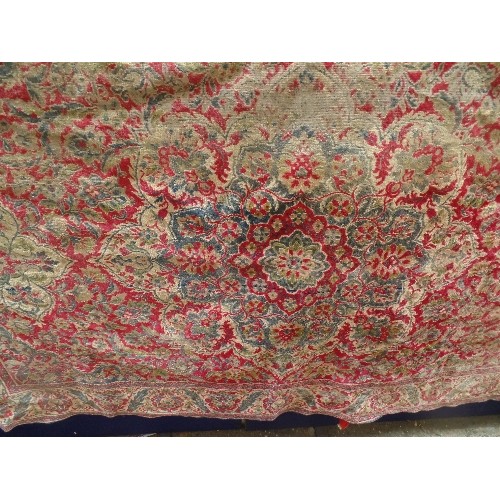 127A - A VINTAGE FINE WOOL CARPET IN PERSIAN PATTERN IN SHADES OF RED, BLUE AND CREAM - 1209CM X 185CM