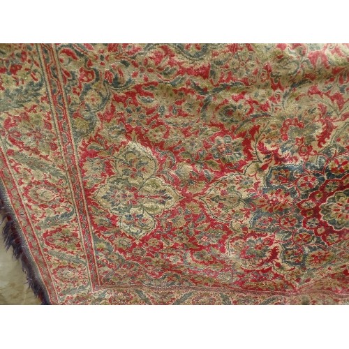 127A - A VINTAGE FINE WOOL CARPET IN PERSIAN PATTERN IN SHADES OF RED, BLUE AND CREAM - 1209CM X 185CM