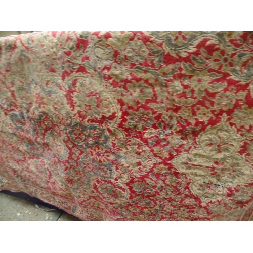 127A - A VINTAGE FINE WOOL CARPET IN PERSIAN PATTERN IN SHADES OF RED, BLUE AND CREAM - 1209CM X 185CM