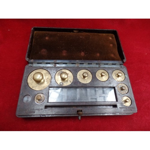 306C - 3 X SETS OF FRENCH BRASS APOTHECARY/JEWELLERS WEIGHTS. INCLUDES A SET CONTAINED IN WOODEN BOX BY F.E... 