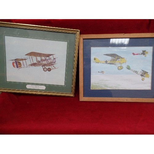 385B - TWO FRAMED PRINTS OF WW1 AIRCRAFT INCLUDING VICKERS FB5 GUNBUS No 19 OF 1915