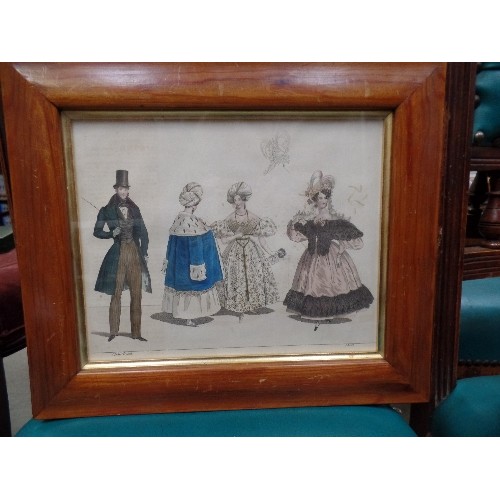 371 - ORIGINAL 19TH CENTURY HAND COLOURED FASHION PRINT  BY MODEN 1833, No 47 - IN PINE FRAME WITH GILT SL... 