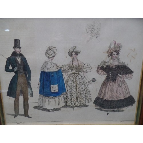 371 - ORIGINAL 19TH CENTURY HAND COLOURED FASHION PRINT  BY MODEN 1833, No 47 - IN PINE FRAME WITH GILT SL... 