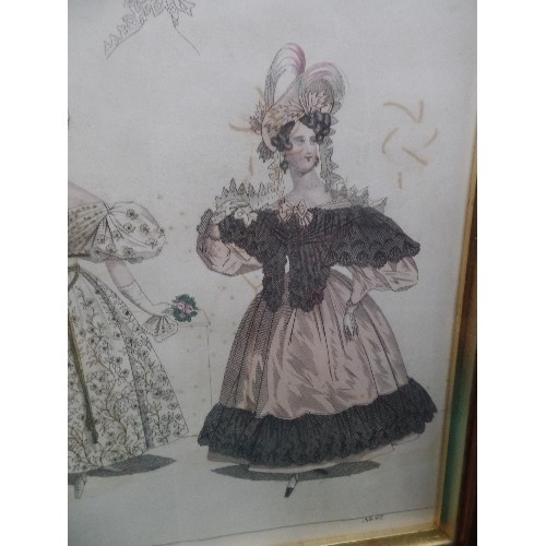 371 - ORIGINAL 19TH CENTURY HAND COLOURED FASHION PRINT  BY MODEN 1833, No 47 - IN PINE FRAME WITH GILT SL... 