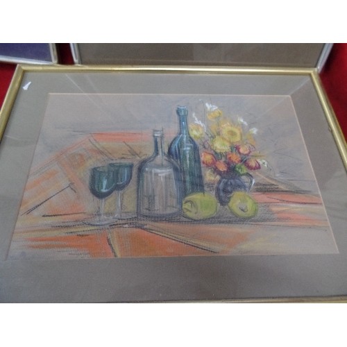 154 - THREE LATE 20TH CENTURY ORIGINAL PASTEL DRAWINGS - STILL LIVES BY S.N.A. WELLS, BRENTWOOD - ONE DATE... 