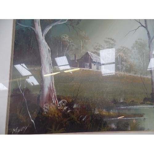 158 - AUSTRALIAN ART. A LARGE LATE 20TH CENTURY OIL PAINTING ON BOARD OF A HOMESTEAD WITH TREES SIGNED 