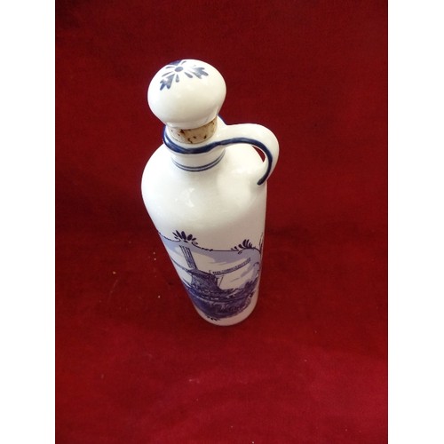 97 - TALL CERAMIC DELFT DECANTER WITH CORK STOPPER. MADE FOR BOLS ROYAL DISTILLERIES, HOLLAND.