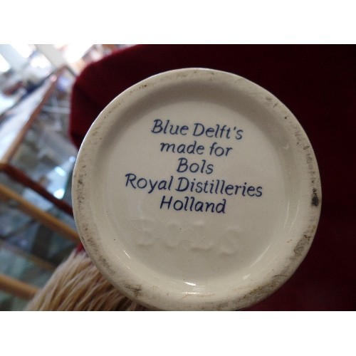 97 - TALL CERAMIC DELFT DECANTER WITH CORK STOPPER. MADE FOR BOLS ROYAL DISTILLERIES, HOLLAND.