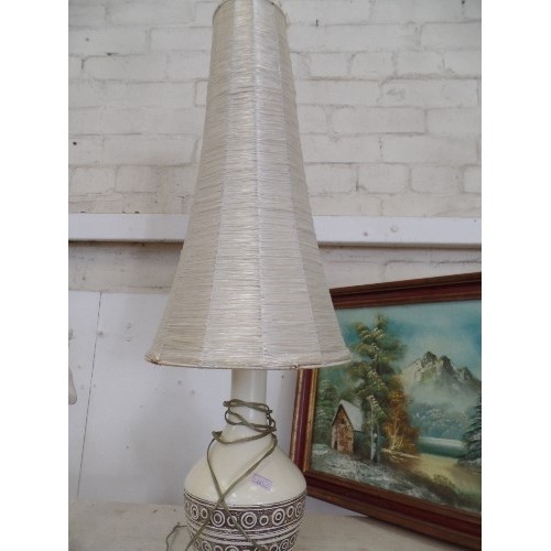 71 - RETRO 1970'S CERAMIC LAMP BASE AND TALL SHADE.