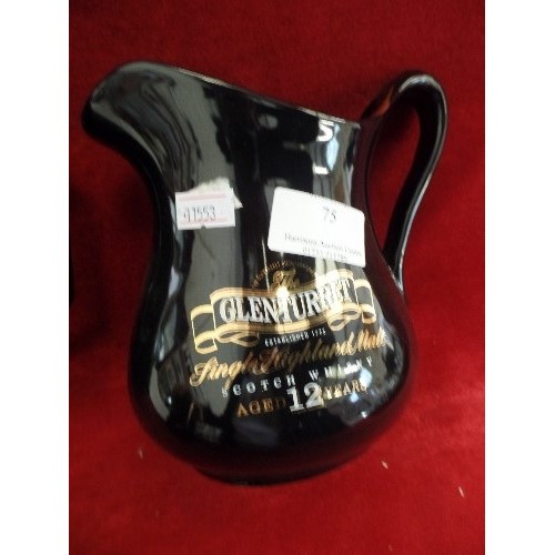 75 - 3 X WHISKEY BRANDED BAR JUGS. 2 ARE WADE. ALL ARE BLACK.