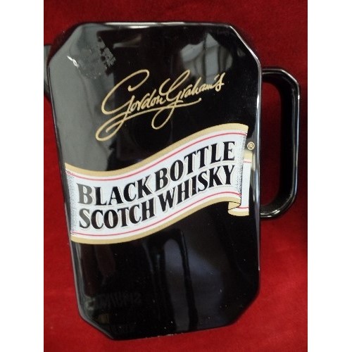 75 - 3 X WHISKEY BRANDED BAR JUGS. 2 ARE WADE. ALL ARE BLACK.