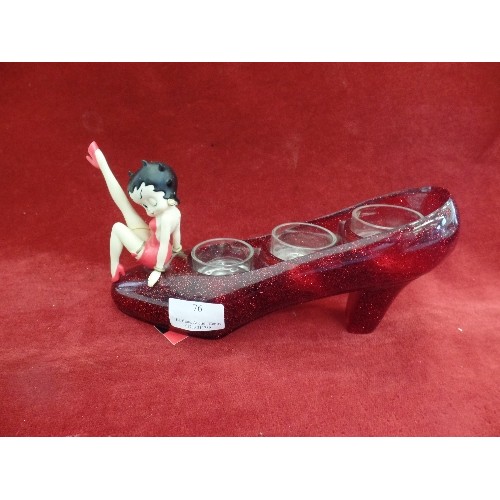 76 - BETTY-BOOP SITTING ON A SPARKLY SHOE. [NEW & TAGS] 3 SECTION TEA-LIGHT HOLDER.