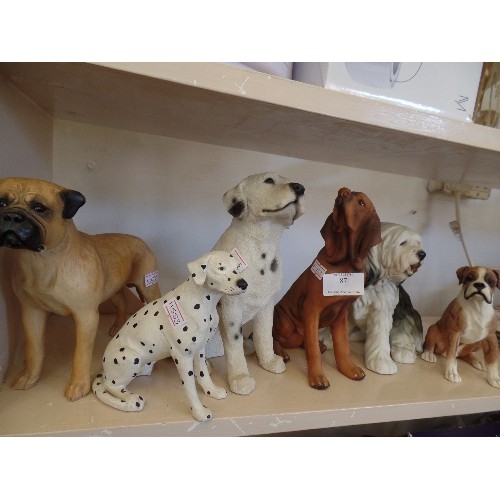 87 - COLLECTION OF 6 DOG FIGURES. INC BOXER, OLD ENGLISH, DALMATION, MASTIF ETC.