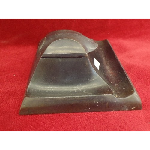 96 - VINTAGE PEWTER INK STAND. COMPLETE WITH GLASS WELL.