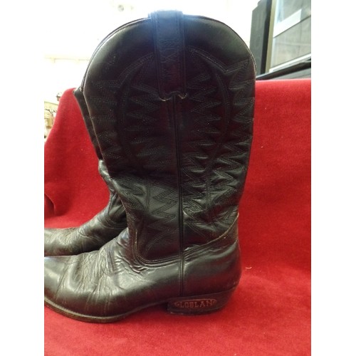 167 - VINTAGE LOBLAN COWBOY BOOTS. BLACK EMBOSSED LEATHER. 1991. 8050. SIZE 43. MADE IN VENEZUELA. LEATHER... 