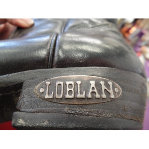 167 - VINTAGE LOBLAN COWBOY BOOTS. BLACK EMBOSSED LEATHER. 1991. 8050. SIZE 43. MADE IN VENEZUELA. LEATHER... 