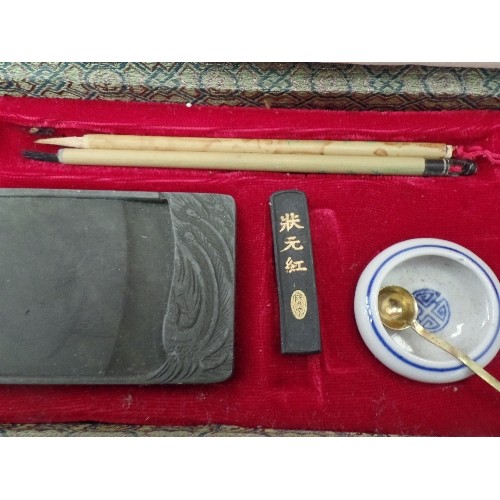 169 - VINTAGE CHINESE CALIGRAPHY SET. IN FABRIC COVERED BOX.