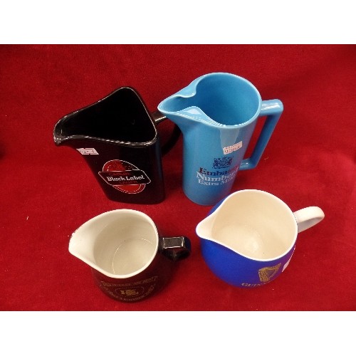 174 - 4 X BRANDED CERAMIC BAR JUGS. CROWN DEVON-EMBASSY No 1, WADE PDM-CARLING BLK LABEL, CARLTONWARE-GUIN... 