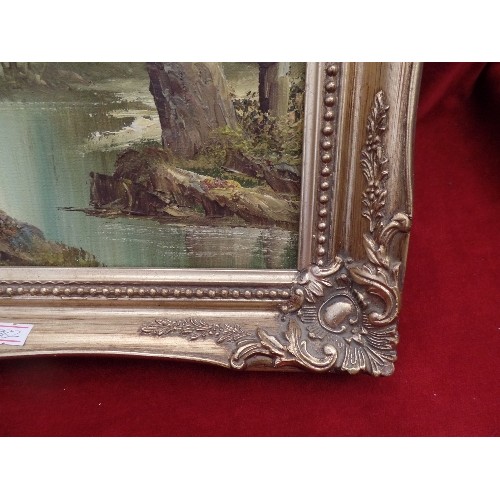 179 - FRAMED OIL ON CANVAS. SIGNED 'C.INNESS' LAKE & TREES. GILT FRAME.