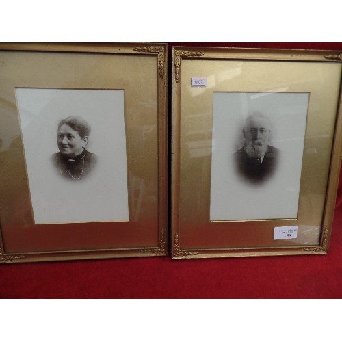 198 - PAIR OF VINTAGE GILT PHOTOGRAPH FRAMES WITH GLASS, CONTAINING SEPIA PHOTOGRAPHS.