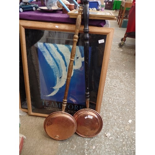 218 - 2 X VINTAGE COPPER WARMING PANS. WALL-HUNG.