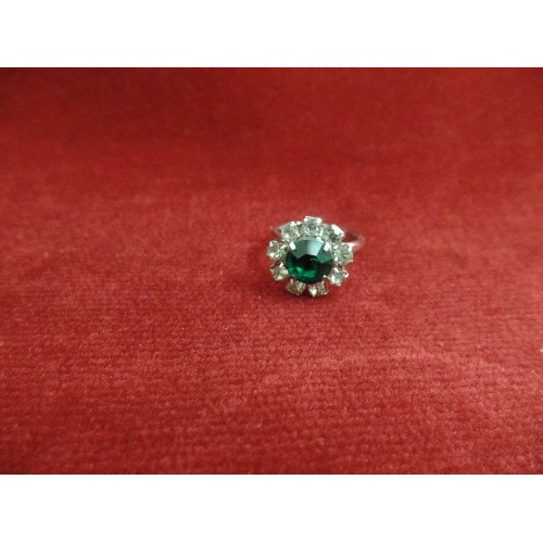 43 - SARAH COVENTRY DRESS RING LARGE GREEN AND WHITE STONES