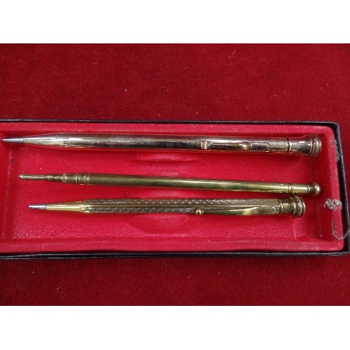 54 - THREE VINTAGE GILT METAL PENCILS INCLUDING ONE MARKED 