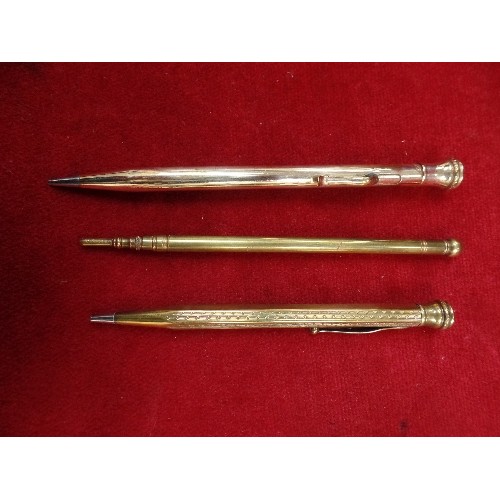 54 - THREE VINTAGE GILT METAL PENCILS INCLUDING ONE MARKED 