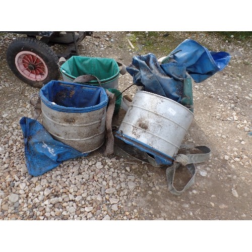 413 - 4 X ALUMINIUM & CANVAS FRUIT-PICKERS 'BASKETS' WITH HARNESS.