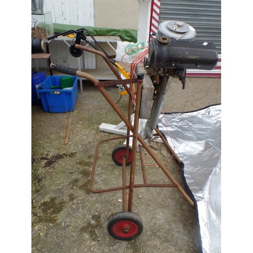 420 - BRITISH SEAGULL OUTBOARD MOTOR, WITH TESTING / STORAGE STAND.