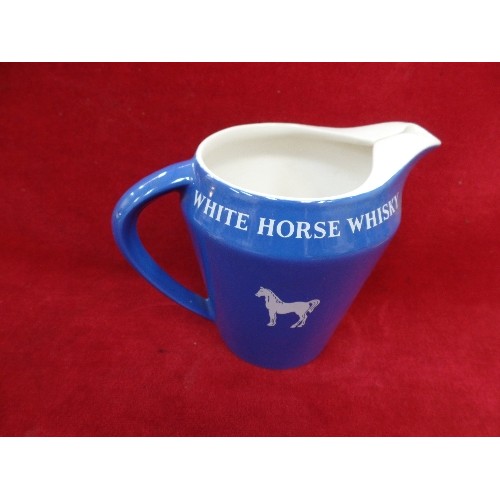 524 - A WADE WHITE HORSE WHISKY JUG, A WHITE HORSE (REPAIRED LEG) AND A METAL TROUT FISH BOTTLE OPENER