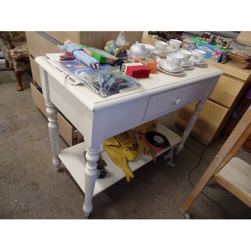 622 - WHITE PAINTED SINGLE DRAWER CONSOLE TABLE WITH SHELF BELOW