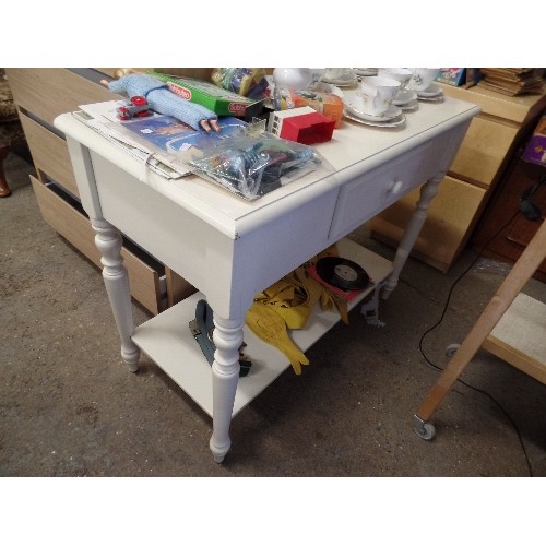 622 - WHITE PAINTED SINGLE DRAWER CONSOLE TABLE WITH SHELF BELOW